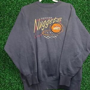 Vtg 1990s NBA Denver Nuggets Embroidered Graphic Sweatshirt Sz XL